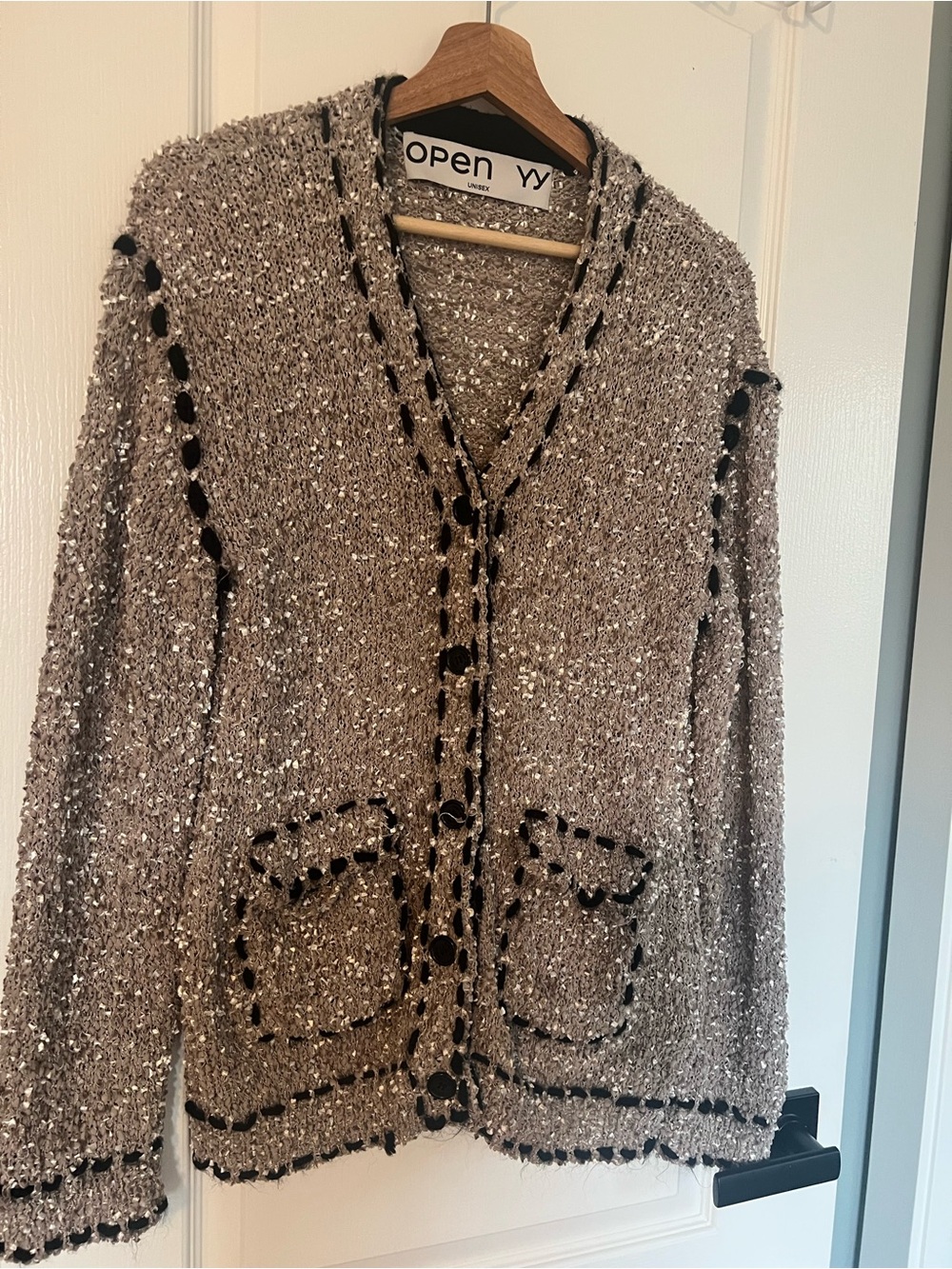 OPEN YY Tweed Style Textured Knit Cardigan (Unisex)